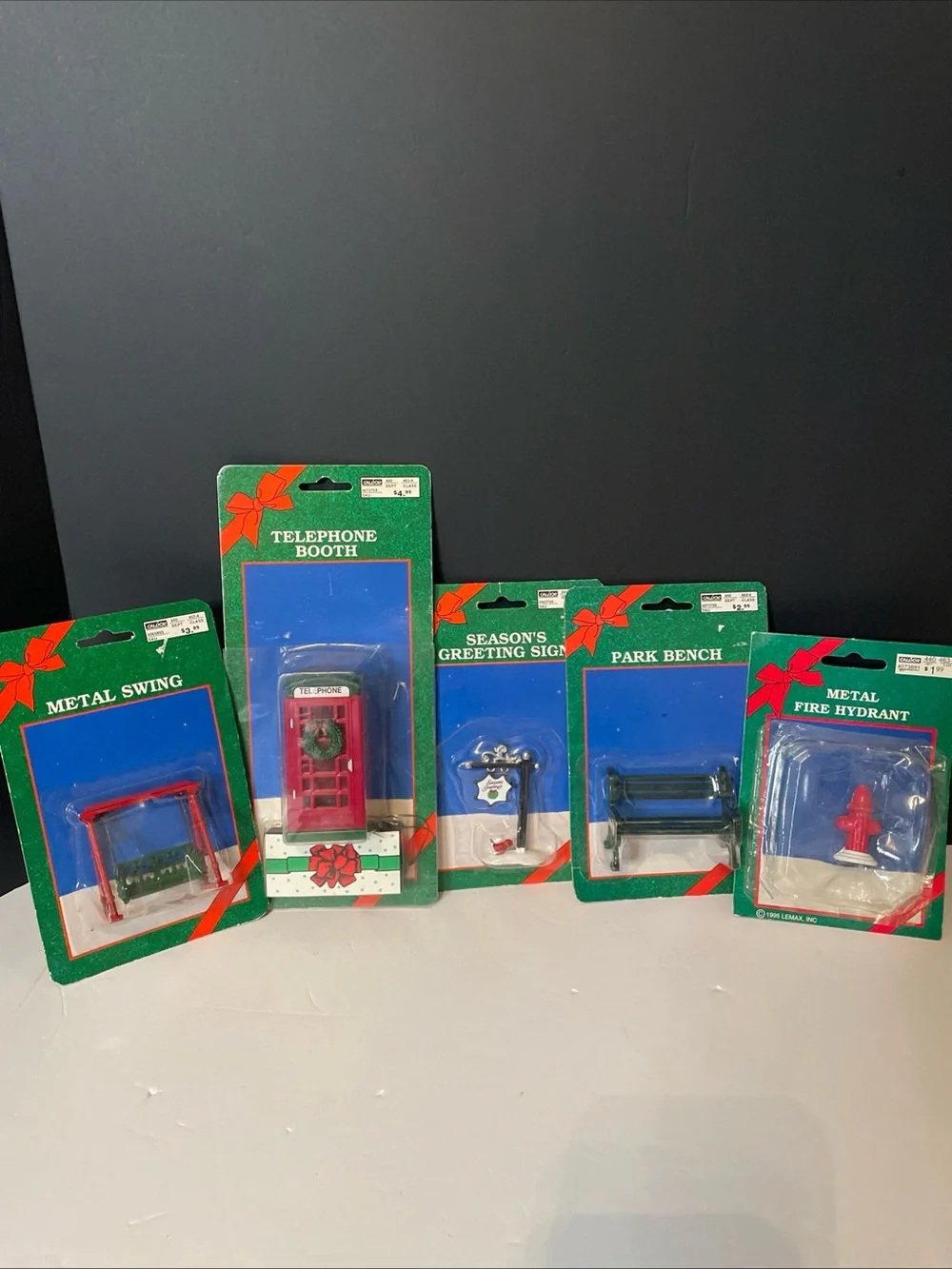 Caldor Vintage Christmas Village Accessories Lot Of 5 Phone Booth Swing Bench